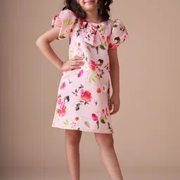 KidsDew Floral Print Puff Sleeve Satin A-Line Dress-picture-46