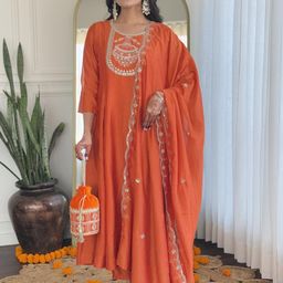 URMIR FASHION Orange Art Silk Kurta Sets-image-29