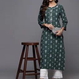 KSUT Floral Printed Thread Work Cotton Straight Kurta-image-22