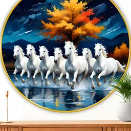 Myntra Elegant Homes Blue & White 7 Running Horses Birds And Animals Wooden Wall Art-image-38