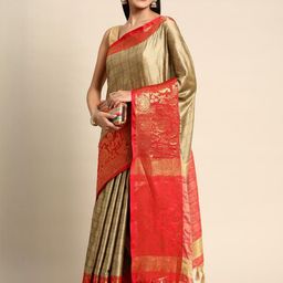 KALINI Beige Silk Cotton Woven Design Sarees-picture-29