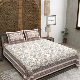 CLOTHOLOGY Pink & Orange Printed Pure Cotton 180 TC King Bedsheet Set 2.75m x 2.25m-image-50