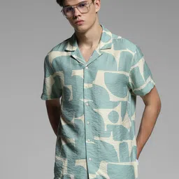 Jack & Jones Abstract Printed Cuban Collar Relaxed Fit Shirt-image-6
