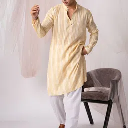 5 Stitch Geometric Printed Band Collar Straight Pure Wool Kurta With Pyjamas-picture-16