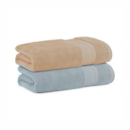 Himeya Beige & Blue 2 Pieces Bamboo Cotton 600 GSM Bath Towels-picture-14