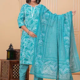VASVI Women Floral Printed Regular Pure Cotton Kurta with Trousers & With Dupatta-55