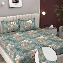 BELVOSTUM Coffee Brown & Brown Printed 250 TC Microfiber King Bedsheet Set 1.98 m x 1.83 m-picture-0