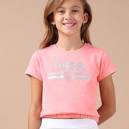 U.S. Polo Assn. Kids Girls Typography Printed Raw Edge Boxy T-shirt-image-58
