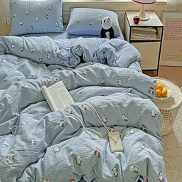 JC HOME Blue & White Quirky Printed AC Room Double Queen Bedding Set-picture-46