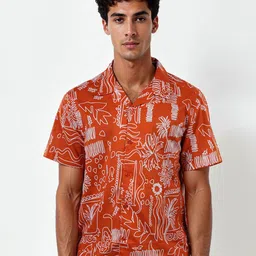 Celio Men Classic Cuban Collar Abstract Printed Cotton Casual Shirt-image-91