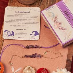 SALTY Amethyst Beaded Bhaiya and Bhabhi Rakhi with Roli Chawal & Greetings Card-image-4