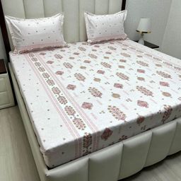 Pure Decor White & Pink Ethnic Motifs 250 TC Queen Bedsheet with 2 Pillow Covers-image-62