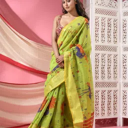 TANTLOOM Printed Zari Border Saree-image-40