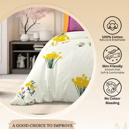 LIVING ROOTS Cream-Coloured & Yellow Floral 210 TC King Bedsheet with 2 Pillow Covers-picture-35