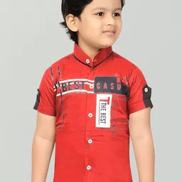 FASHION GRAB Boys Classic Regular Fit Band Collar Typography Printed Cotton Casual Shirt-image-95