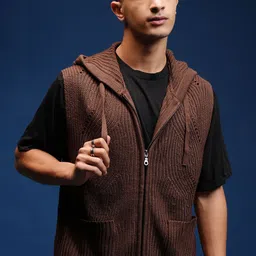 HIGHLANDER Men Self Design Cable Knit Cardigan with Zip Detail-image-63