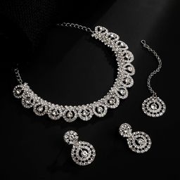 Atasi International Silver-Plated Crystal & American Diamond Studded Jewellery Set-image-71