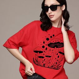 Moda Rapido Women Graphic Printed Round Neck Cotton Oversized T-shirt-picture-4