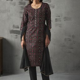 Anouk Women Paisley Printed Regular Thread Work Kurta with Trousers & With Dupatta-17