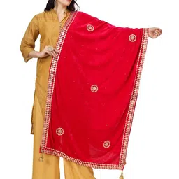 A R SILK DUPATTA HUB Floral Embroidered Velvet Dupatta With Gotta Patti-picture-9