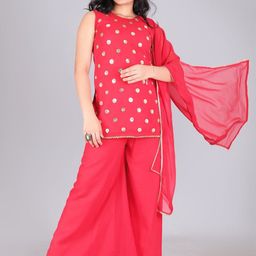 Aarya Designer Girls Embroidered Empire Kurta with Palazzos & With Dupatta-image-21