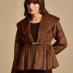 Kazo Women Shawl Collar Self Design Formal Parka Jacket-picture-15