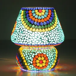vishal handicraft Mosaic Table Lamp Combination of Colour Beads Mushroom Round Dome Shape Mosaic Bedside Table Turkish Lamps with Colorful Light for Home Decoration Bedroom (24 cm Multicolour) Table Lamp image 4
