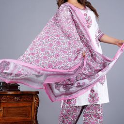 L.H HANDICRAFTS Women Floral Printed Regular Pure Cotton Kurta with Palazzos & With Dupatta-image-8