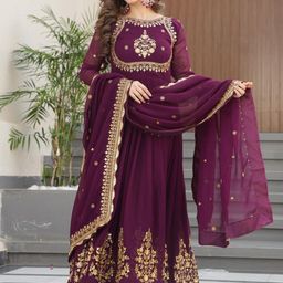 JATRIQQ Zari Thread & Sequins Embroidered Gown Ethnic Dress With Dupatta-image-74