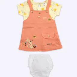 Babys Day Infant Girls Printed Pure Cotton Dungaree With Top & Brief-picture-49
