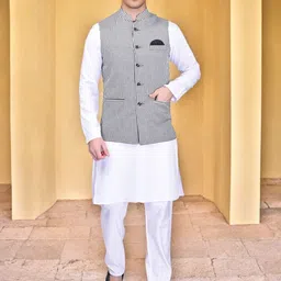 PRINTINDIA Mandarin Collar Straight Kurta With Trouser & Nehru Jacket-picture-1
