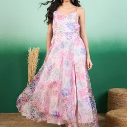Inddus Floral Printed A-Line Maxi Dress-image-51