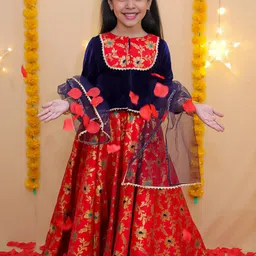 BownBee Girls Embellished Ready to Wear Lehenga & Unstitched Blouse With Dupatta-picture-6