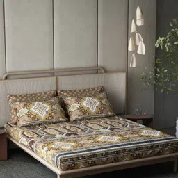 DDecor Brown & White Ethnic Motifs 180 TC Bedsheet with 4 Pillow Covers-picture-34
