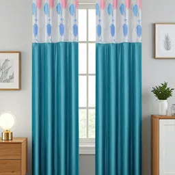 Aura Turquoise Blue And White 2 Pieces Floral Printed Sheer Door Curtains-3