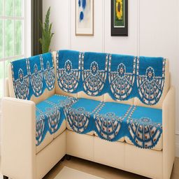 Fashion Throw Turquoise Blue Printed Jacquard pack of 2 Sofa Cover-52