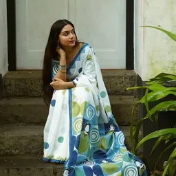 STAVA CREATION Geometric Printed Pure Cotton Chanderi Saree image 4