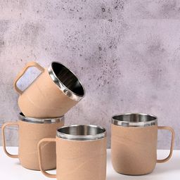 eha Beige 4 Pieces Textured Microwave Safe Mugs-30