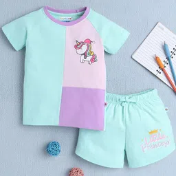 BUMZEE Girls Colourblocked Round Neck Pure Cotton T-Shirt With Shorts-image-21