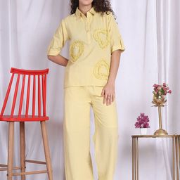 NEUDIS Self Design Shirt Collar Pure Cotton Top With Trouser-image-2