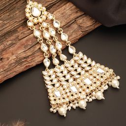 Jazz and Sizzle Gold-Plated Kundan Studded And Beaded Floral Jhumar Passa-32
