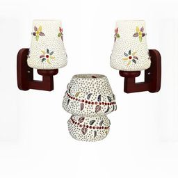 SOMIL Pack of 3 Multicoloured Printed Glass Cylinder Shaped Wall Lamp-image-24