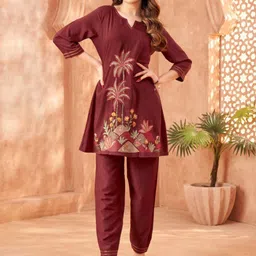 Kaftanize Floral Multi-Color Thread Embroidered Chinon Tunic with Trouser-24