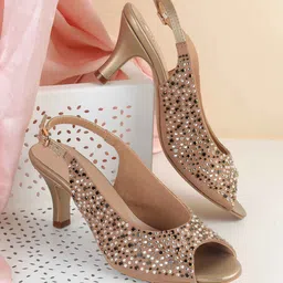 Metro Embellished Slim Heeled Peep Toes with Bows-21
