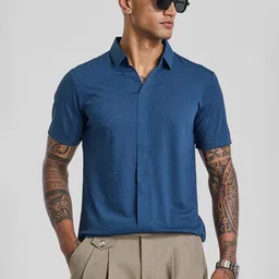 Snitch Men Smart Spread Collar Solid Nylon Slim Fit Casual Shirt-image-8
