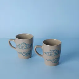FREEDOM TREE Grey & Blue Hand Painted Printed Ceramic Matte Mugs Set of Cups and Mugs-28