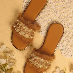 sole mates Women Embellished Open Toe Western Embellished Leather Open Toe Flats-41