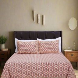 SHAHENAZ Rust & White Floral Cotton 120 TC Queen Bedsheet with 2 Pillow Covers-image-25