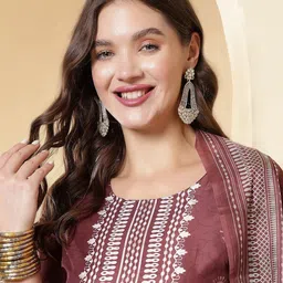 Anouk Women Ethnic Motifs Printed Regular Thread Work Kurta with Trousers & With Dupatta-picture-18
