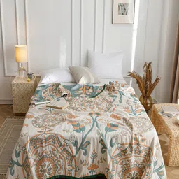 JC HOME Off White & Blue Ethnic Motifs AC Room 350 GSM Single Bed Quilt-picture-17